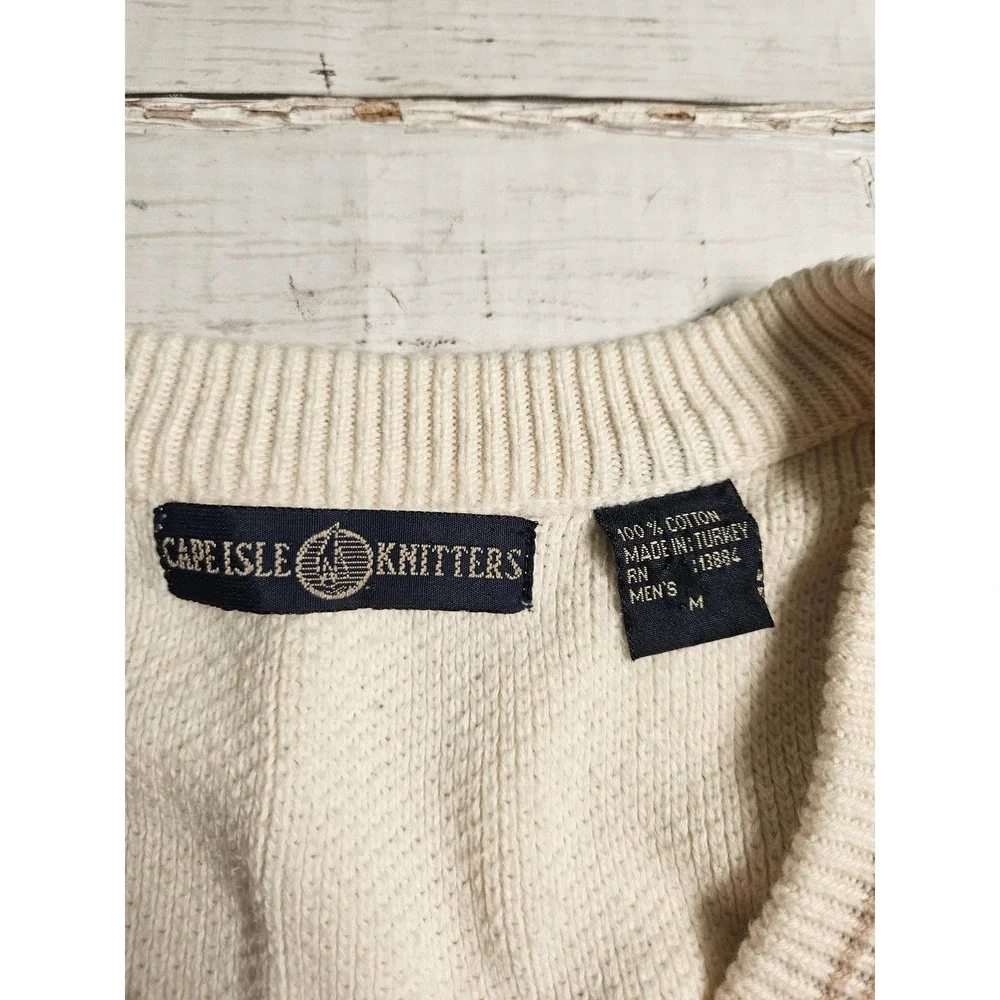 Cape Isle‎ Knitters Cream Cotton Popcorn Knit Sweater Vest V-Neck Preppy M